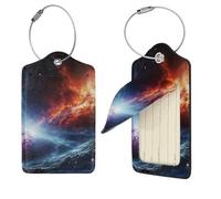 Outer Space Stars Luggage Tag for Suitcase PU Leather Suitcase Tag with Stainless Steel Loop and Address Card Baggage Tags Cute Bag Name Travel Tags ID Labels for Women Men 1 PC