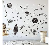 Outer Space Stars Plant Wall Decal Vinyl Astronaut Stickers Nursery Decor Gift for Kids Boy Girl Bedroom Art Home Decoration Mural Interior Design YMX50 (Black)