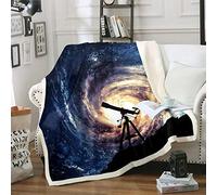 Outer Space Theme Fleece Blankets Kids Boys Teens 3D Galaxy Sherpa Blanket Telescope Astronomical Throw Blanket Universe Starry Sky Plush Blankets,Room Decor Fuzzy Blanket Single 50"x60"