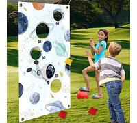 Outer Space Toss Game, Solar System Science Toss Game for Kids Carnival Toss Games with 3 Bean Bag Astronaut Banner for Universe Galaxy Theme Birthday Party Decorations Family Class Activities