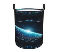 Outer Space Views from Spaceship Printed Laundry Basket Circular Laundry Hamper Waterproof Storage Clothes Bag Dirty Clothes Hamper with Handles Foldable Organizer Bag for Bathroom Bedroom Dorm