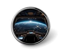 Outer Space Views from The Spaceship Badge Holder Personalized Metal Button Pin Fashion Round Badge with Pattern Pin DIY Button Badges Exquisite Brooch Crafts Gift Clothes Decorative Pins