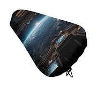 Outer Space Views from The Spaceship Bike Seat Cover Waterproof Oxford Fabric, Universal Adjustable Bicycle Saddle Cover with Drawstring Easy Install Protective Rain Dust Covers for Women Men