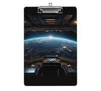 Outer Space Views from The Spaceship Clipboard with Hanging Hole, 8.5" X 12.5" Standard A4 Acrylic Clipboard Ultra Lightweight & Shatterproof Paper Holder for Office, Home