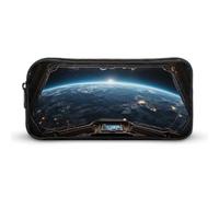 Outer Space Views from The Spaceship Pencil Case Large Capacity, Durable Pencil Pouch Portable Small Cosmetic Bag with Metal Zipper, Simple Makeup Pouch Aesthetic Toiletry Bag for Travel Office