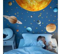 Outer Space Wall Decals，Solar System Outer Space Planets Peel and Stick Art Decals，Space Themed Wall Decal，for Toddler Boy Room, Astronomy Large Boy Decor.