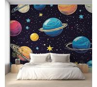 Outer Space Wallpaper for Living Room, Planet Children Cartoon Wall Mural for Bedroom, Non-Woven Photo Wallpaper Home Decor 150X105cm, Wall Decoration D24