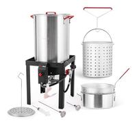 OuterMust Turkey Fryer Pot with Basket and Burner Set, Outdoor 10 Qt Fish Fryer with 50,000 BTU Burner Seafood Boil Pot Ideal for Cooking Turkey, Crawfish, Crab and French Fries