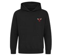 Outerstuff Chicago Bulls Boys' Hoodie, Black | Official NBA hoodie. Small chest logo and a bold print to the back, double-fabric hood, ribbed cuffs, kangaroo pocket