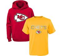 Outerstuff NFL Youth 8-20 Polyester Performance Primary Logo Hoodie & T-Shirt 2 Pack Set (Medium 10/12, Kansas City Chiefs)