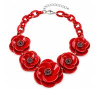 outerunner Oversized Floral Statement Necklace for Women, Colorful Resin Rose Flower Bib Necklace, Dopamine Jewelry, Chunky Bold Collar Necklace for Summer Vacation, Festival, Party, Vacation Outfit