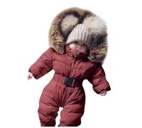 Outerwear Baby Snowsuit Winter Warm Comfy Thick Puffer Jacket with Fuzzy Faux Fur Hood Windproof Waterproof Padded Coat Infant Boy Girl Romper Jumpsuit Onesie for Outdoor (b-Brown, 3-6 Months)
