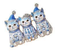 Outfit Accessory Christmas Brooch | Decorative Three-Cat Sparkle Pin for Coats, Sweaters, Scarves, Hats