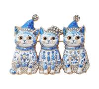 Outfit Accessory Christmas Brooch | Decorative Three-Cat Sparkle Pin for Coats, Sweaters, Scarves, Hats