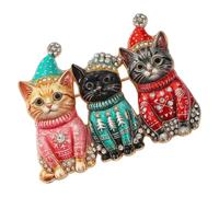Outfit Accessory Christmas Brooch | Decorative Three-Cat Sparkle Pin for Coats, Sweaters, Scarves, Hats