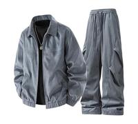 Outfit Men's Sporty Fleece Leisure Suit Waterproof Breathable Windproof Golf Suit Jogging Suit Baggy Y2K Streetwear Leather Jacket with Stand-Up Collar Trousers Set Medieval Clothing, gray, 4XL