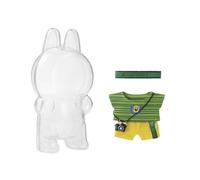 Outfit Set with Display & Protective Case Compatible with Labubu - 3 Clothes for Sitting 6.7" & Standing 6.1" Dolls - Doll Not Included (Outfit 3 - Green Sport + Standing Case (6.7"))