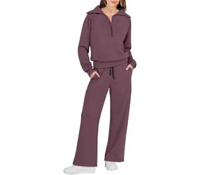 outfits+for+women+plus+size+fall Tracksuit Womens Full Set Tracksuit Long Sleeve Oversized Half Zip Sweatshirt Pullover Drawstrings Wide Leg Trousers Sweatpant lounge pants women ladies travel outfits