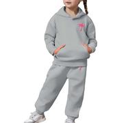 Outfits Sets for Girls 2 Piece Lounge Suit Set Children Long Sleeve Pullover Tie Dye Fleece Hooded Hoodie Joggers Sweatsuits Sport Streetwear Age 5-14 Years Grey