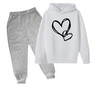 Outfits Sets for Girls Sweatshirt Top+Bottom Fashion Winter Spring Jogging Pants Bottom Set Track Suit Running Walking Hiking Gifts Children Unisex Age 5-16 Years White