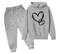 Outfits Sets for Girls Sweatshirt Top+Bottom Fashion Winter Spring Jogging Pants Bottom Set Track Suit Running Walking Hiking Gifts Children Unisex Age 5-16 Years Grey