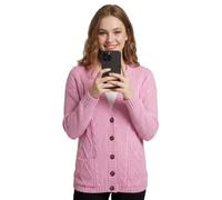OutfitsbySMILE Women's Ladies Long Sleeve Button Top Chunky Aran Cable Knitted Grandad Cardigan Baby Pink UK Size 16/18