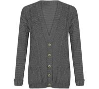 OutfitsbySMILE Women's Ladies Long Sleeve Button Top Chunky Aran Cable Knitted Grandad Cardigan Charcoal UK Size 12/14