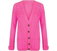 OutfitsbySMILE Women's Ladies Long Sleeve Button Top Chunky Aran Cable Knitted Grandad Cardigan Fuchsia UK Size 16/18