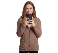 OutfitsbySMILE Women's Ladies Long Sleeve Button Top Chunky Aran Cable Knitted Grandad Cardigan Mocha UK Size 12/14