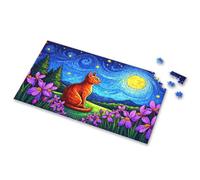 Outfoxed Game For Kids A Red Cat Sits Amidst Vibrant Purple Flowers Under A Swirling Night Sky Picture Puzzle Toys For Ages 2-4 Easter Toys For Kids Ages 4-8(500PCS)