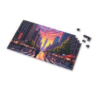 Outfoxed Game For Kids Cityscape At Sunset: A Vibrant Urban Scene With Dramatic Sky Picture Puzzle Easter Gifts For Teens Puzzle 1000 Pieces(300PCS)