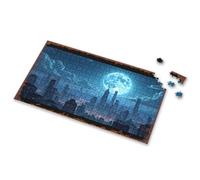 Outfoxed Game For Kids Cityscape Under A Giant Blue Moon Picture Puzzle Easter Gifts For Teens Puzzle 1000 Pieces(300PCS)
