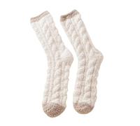 OutFyt 3Pairs Winter Warm Thick Soft Bed Socks For Ladies, Candy Color Thermal Socks Knitted Socks Winter Fuzzy Bed Slipper Socks Casual Home Sleeping Xmas Gift,Beige