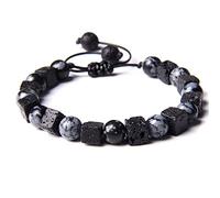 OutFyt Chakra Bracelet, Natural Alabaster Stone Square Lava Bracelets Handmade Weave Good Luck Couple Bracelet Adjustable Yoga Charm Gemstone Bracelet For Women Men