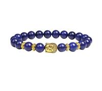 OutFyt Natural Lapis Lazuli Stone Bracelet,Gold Buddha Head Chakra Crystal Gemstone Bracelet Yoga Beaded Stretch Bracelet For Women Men Couples Jewelry Gift