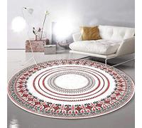 OUTGYM Vintage Round Rug Traditional Round Carpet with Floral Pattern in Bohemian Mandala Style Morocco Design Living Room Rug Soft Short Pile Mat Non Slip No Pile