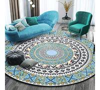 OUTGYM Vintage Round Rug Traditional Round Carpet with Floral Pattern in Bohemian Mandala Style Morocco Design Living Room Rug Soft Short Pile Mat Non Slip No Pile