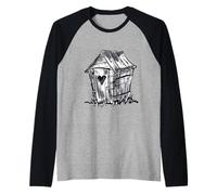 Outhouse Country Farm Heart Shape Window Rural Homestead Raglan Baseball Tee