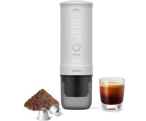 Outin Nano Portable Electric Espresso Machine with 3-4 Min Self-Heating, 20 Bar Mini Small 12V 24V Car Coffee Maker, Compatible with NS Capsule & Ground Coffee (Pearl White)