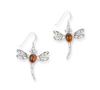 OUTLANDER INSPIRED DRAGONFLY SILVER DROP EARRINGS WITH AMBER 9650
