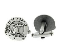 Outlander Inspired Traditional Scottish Design Clan Fraser Pewter Pair of Cufflinks 'Je Suis Prest' - 'I Am Ready'