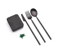 Outlery | Portable Camping Cutlery | Reusable Stainless Steel Travel Cutlery Set with Case | Pocket Sized, Durable and Easy to Clean (Black), Cutlery Set for 4