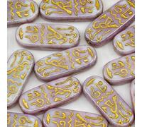 Outlet 10 Grams Egypt Rectangle Beads, 25 x 10 mm, White Purple Luster Gold Lined, Glass, Czech Republic