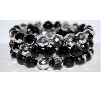 Outlet 10 Grams Faceted Round Fire Polished Beads, Black Crystal Silver Half Coating (23980-27001), Glass, Czech Republic