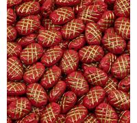 Outlet 50g Oval Beads with Crossed Lines, 10 x 7 mm, Opaque Red Gold Lined (93200-54302), Glass, Czech Republic