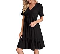 Outlet Clearance UK My+Orders Summer Dresses for Women UK Fashion V-Neck Pleated Swing Sundress Casual Loose Fit Maxi Dress Boho Shorts Sleeve Beach Coverup Women Dresses Sale Clearance