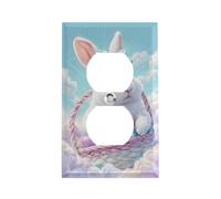 Outlet Cover White Bunny with A Blue Polka Dot Headband 1 Gang Wall Plate Duplex Light Switch Cover Plate Single Dual Plug Cover Electrical Switchplate