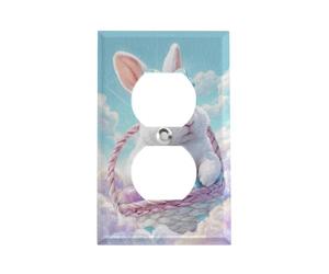 Outlet Cover White Bunny with A Blue Polka Dot Headband 1 Gang Wall Plate Duplex Light Switch Cover Plate Single Dual Plug Cover Electrical Switchplate