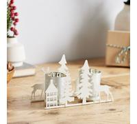 Outlet Home Stories 20cm Winter Scene with Candle Holders WHITE