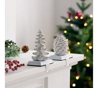 Outlet Home Stories Set of 2 Tree and Pinecone Stocking Hanger OFF WHITE